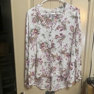 Free People Floral Button-Down Shirt - Cream and Purple